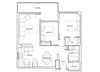 Two bedroom, one bathroom apartment layout at Royal Rose in Etobicoke, ON